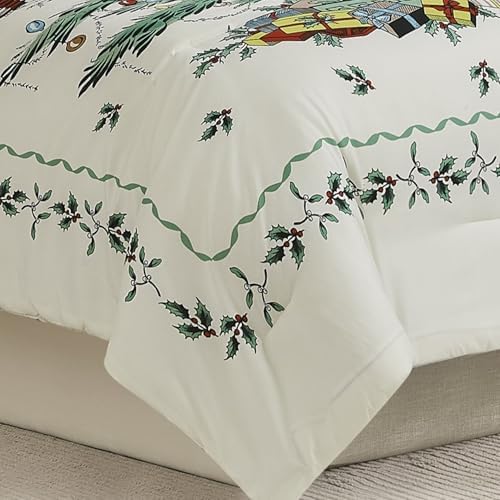 Spode King Comforter Set - 3-Piece Luxury Bedding with Matching Shams, Ivory Christmas Tree Holiday Decor for Cozy Winter Bedrooms & Festive Home Styling