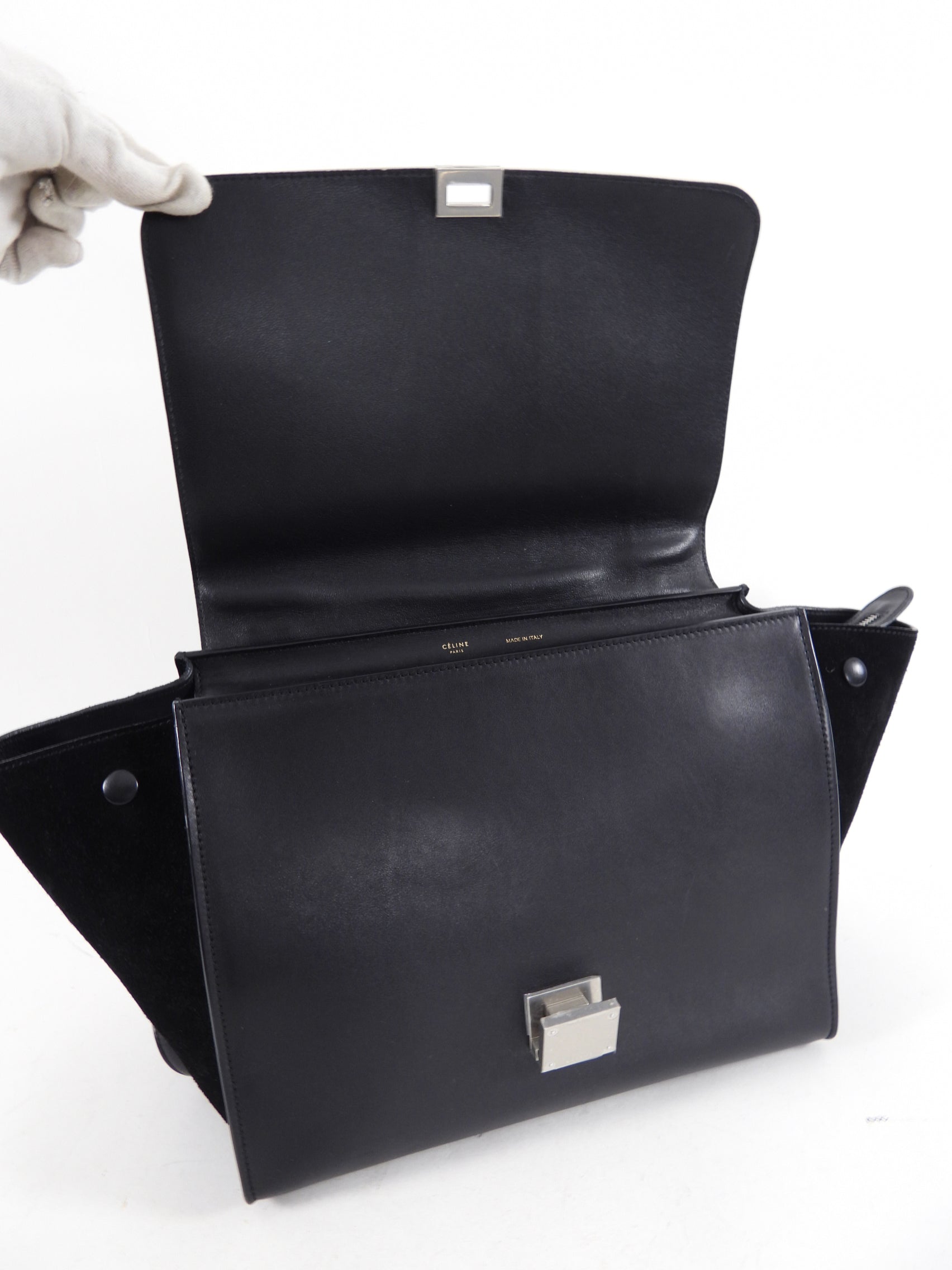 Celine Black Leather and Suede Exotic Trapeze Handbag for Women | Luxury Designer Crossbody Bag for Evening Parties, Date Night & Special Occasions