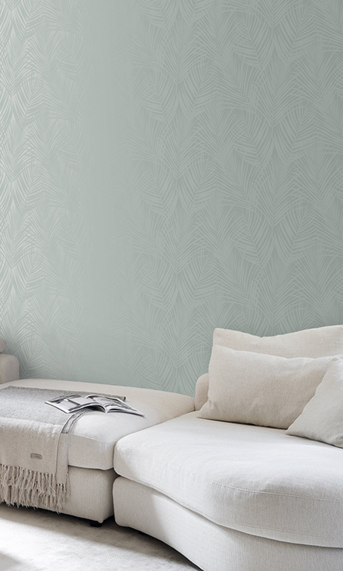 Celadon Green Palm Leaves Peel and Stick Wallpaper - Self-Adhesive Removable Wallpaper for Bedroom, Living Room, Nursery - Botanical Tropical Decor R9380