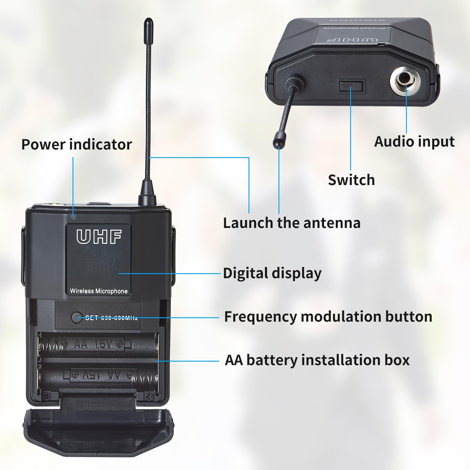 4 Channel UHF Wireless Microphone System with 4 Lavalier Headset Mics - 200 Adjustable Frequencies, 300ft Range - Perfect for Karaoke, Church, Meetings, School Presentations & Live Performances