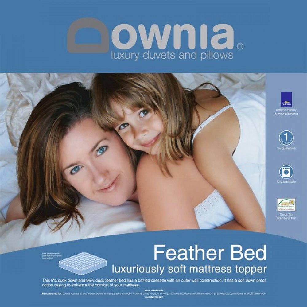 Premium Feather Bed Mattress Topper by Downia - Ultra Soft Down Alternative for Luxurious Comfort - Perfect for Cold Nights & Allergy Relief - Ideal for Bedrooms, Guest Rooms & Hotels
