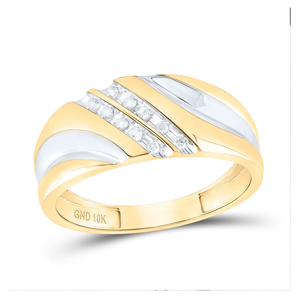 10K Yellow Gold Men's Round Diamond Two-Tone Wedding Anniversary Band Ring - 1/8 Cttw - Perfect for Gifts, Proposals & Special Occasions