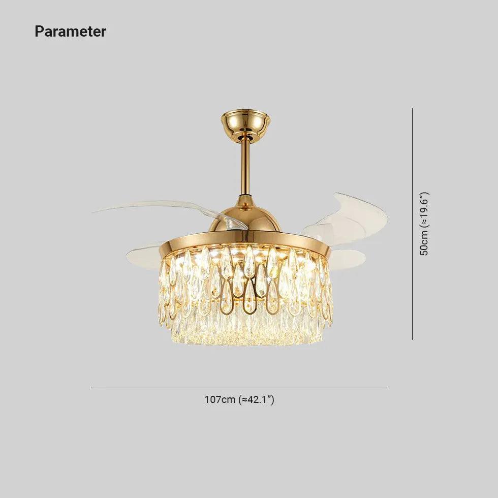 Crystal Water Drop Ceiling Fan with LED Light - Elegant Modern Design for Living Room, Bedroom & Dining Room
