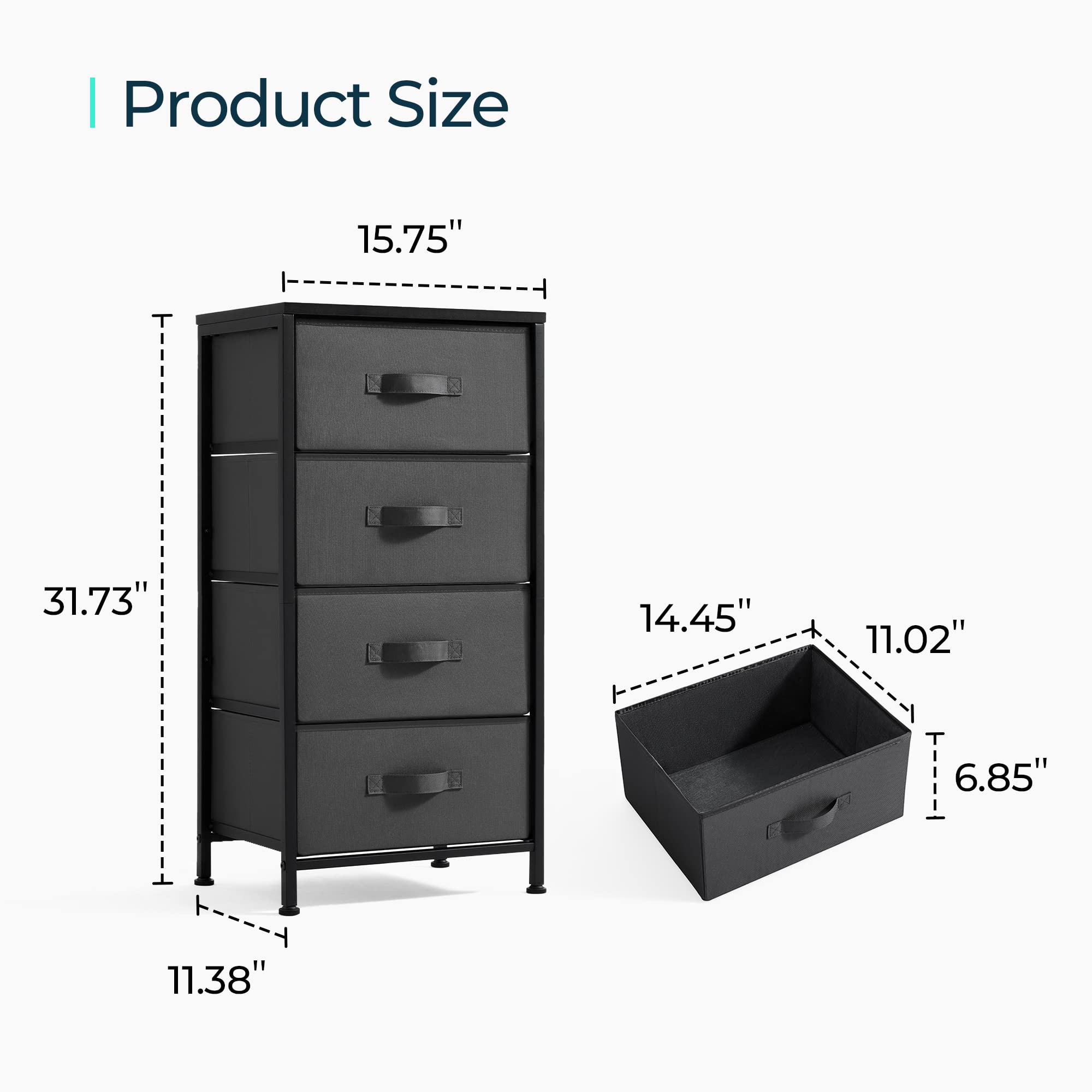 LINSY HOME 4-Drawer Black Dresser for Bedroom - Sturdy Wood Top & Steel Frame Chest of Drawers - Perfect for Closet Organization, Living Room Storage, Hallway & Entryway Decor