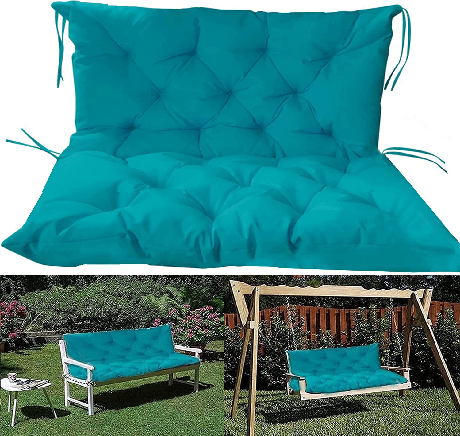 Replacement Swing Seat Cushion - 2-3 Seater Outdoor/Indoor Bench Cushion with Backrest | Waterproof, Washable & Non-Slip Thick Padding | Perfect for Garden, Patio, Recliner, Sofa & Lounge Chairs | Home Comfort Upgrade