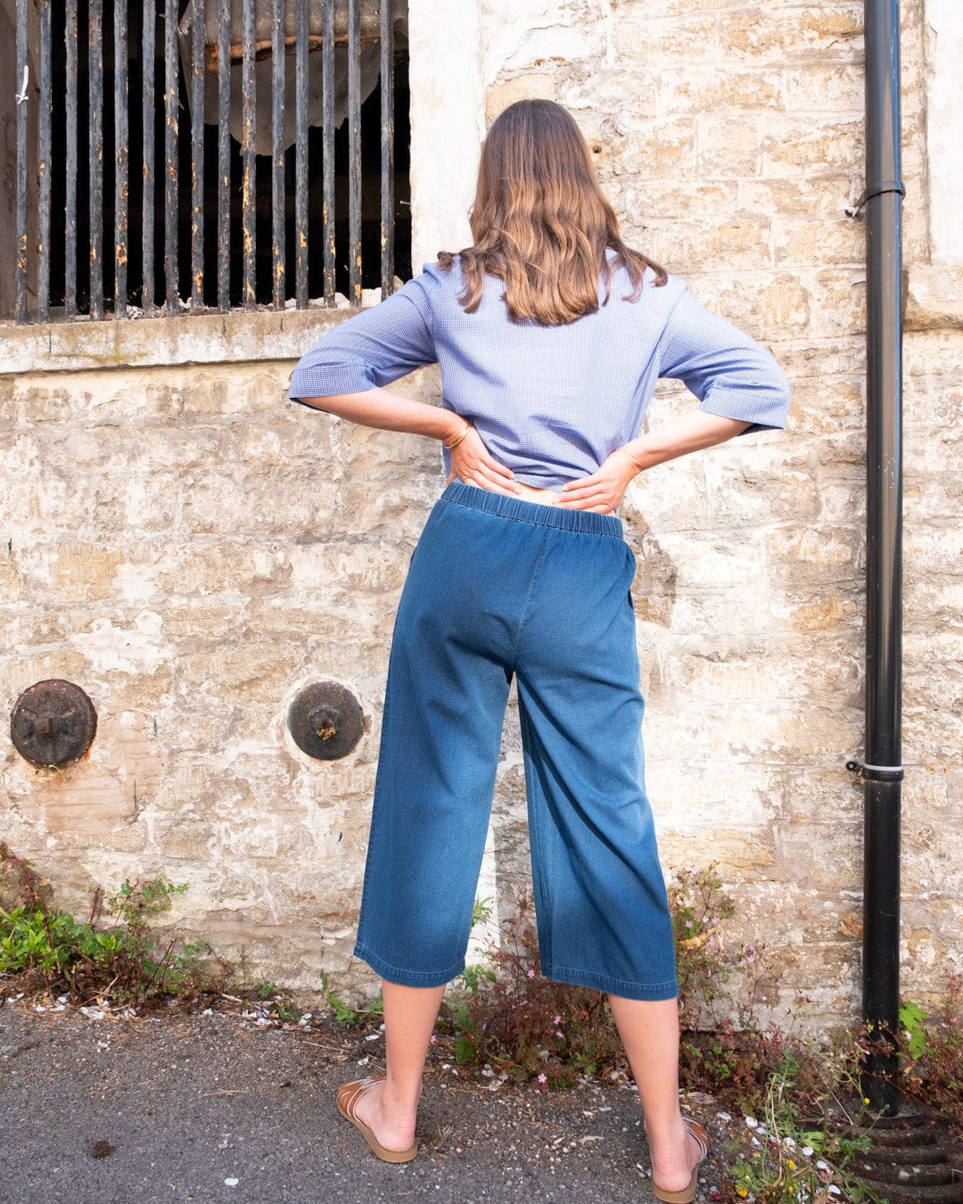 Carrie Women's High Waisted Cotton Culottes | Textured Denim Pants | Casual & Office Wear | Perfect for Summer Outfits & Travel
