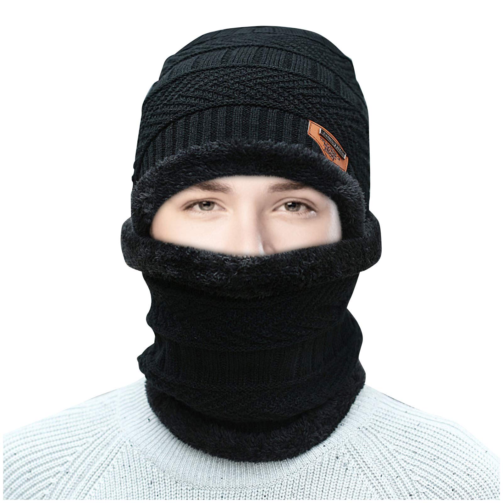2 Pack Winter Beanie and Scarf Set - Warm Knit Skull Cap & Plush Wool Scarf for Men & Women - Thermal Windproof Hat for Cycling, Skiing, and Outdoor Activities