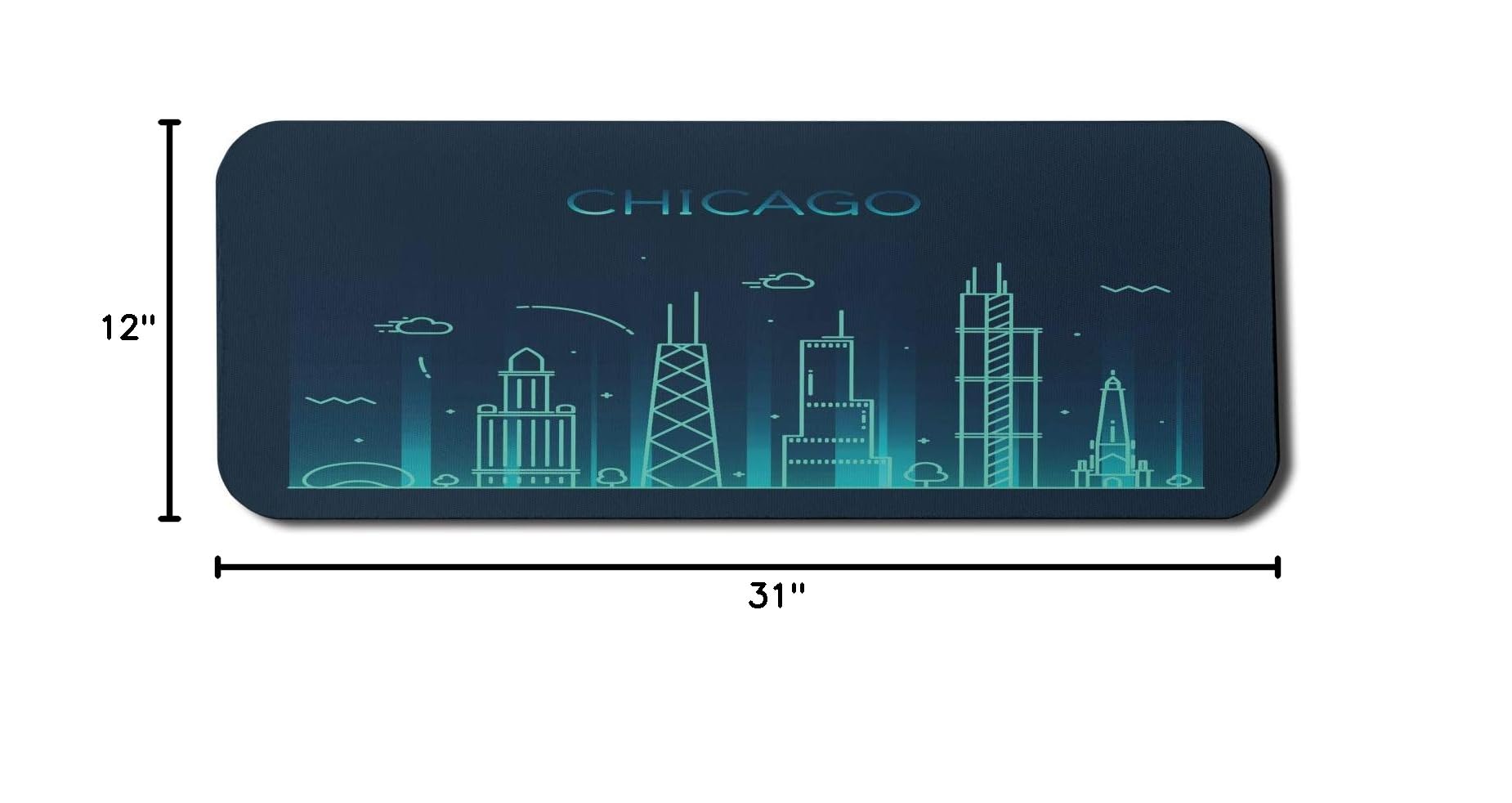 Ambesonne Chicago Skyline Mouse Pad - Non-Slip Rubber Gaming Mousepad with Blue American City Panorama Illustration, 31