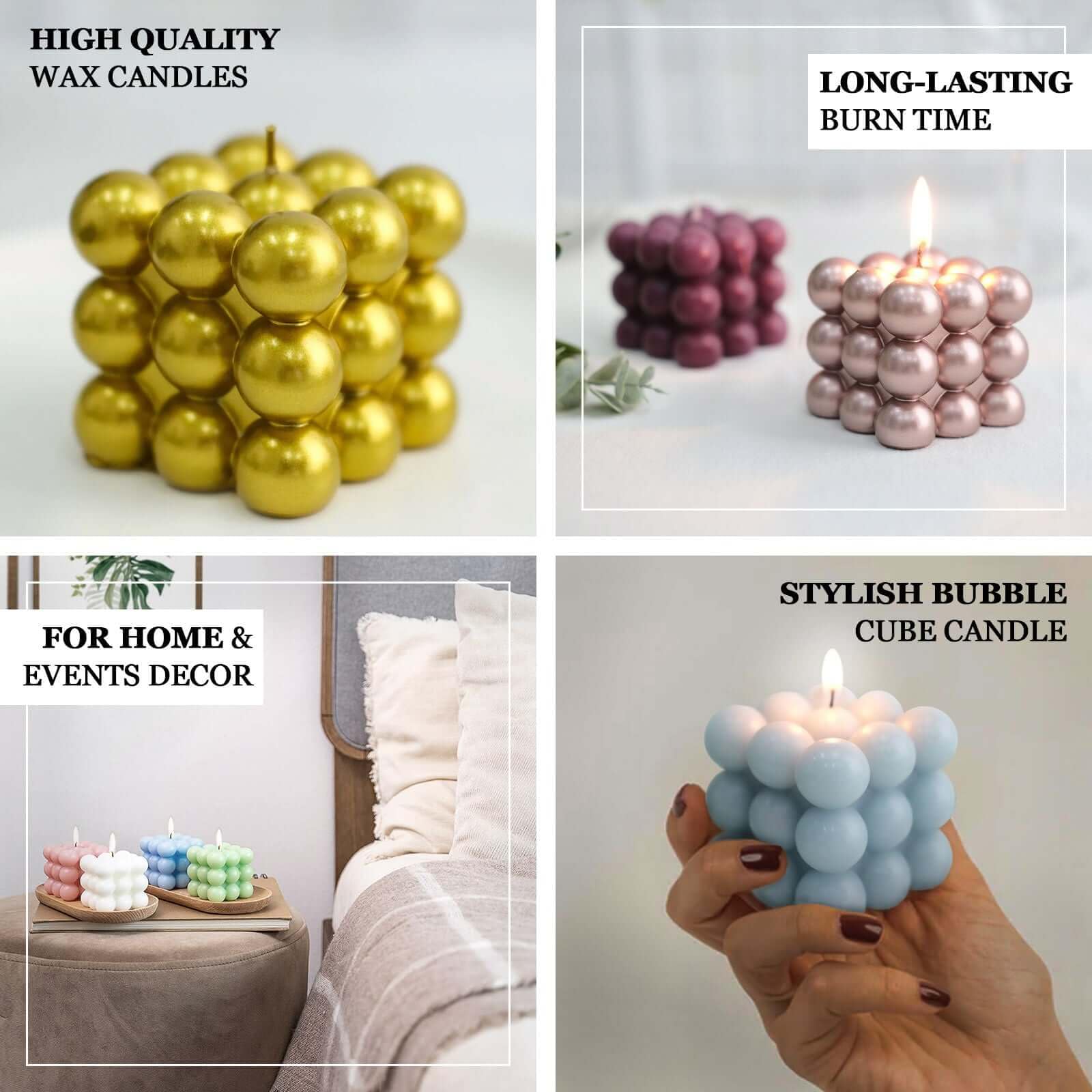 Efavormart 2 Pack Sage Green 2 Inch Bubble Cube Paraffin Wax Candles - Unscented Square Pillar Candles for Wedding, Party Favors, Home Decor & Gift Giving