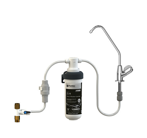 Puretec Z12 Quick Twist Water Filter System with Faucet - 5.5 LPM High Flow Rate for Clean Drinking Water | Under Sink Filtration for Home & Office Use