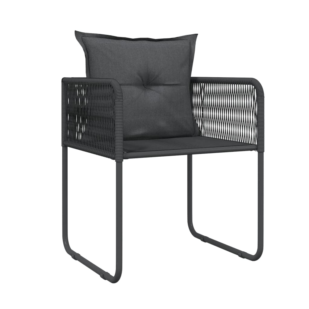 7-Piece Patio Dining Set - Black Steel Frame & Glass Table with 6 Rattan Chairs & Back Pillows - Outdoor Garden Furniture for Backyard, Deck, Poolside & BBQ Parties