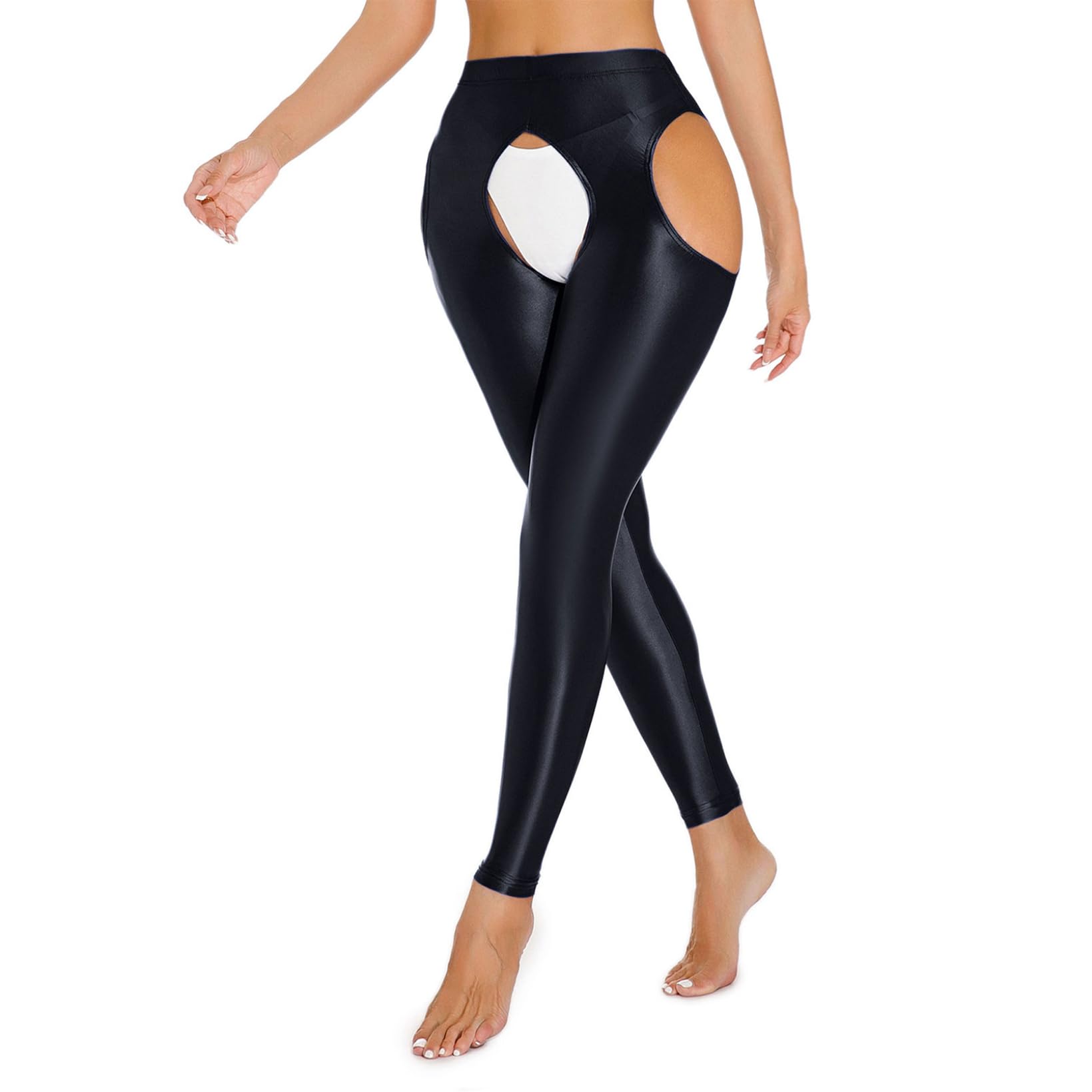 Sexy Crotchless Yoga Pants for Women - Shiny Stretchy Leggings & Pantyhose - Perfect for Dance, Fitness & Intimate Wear