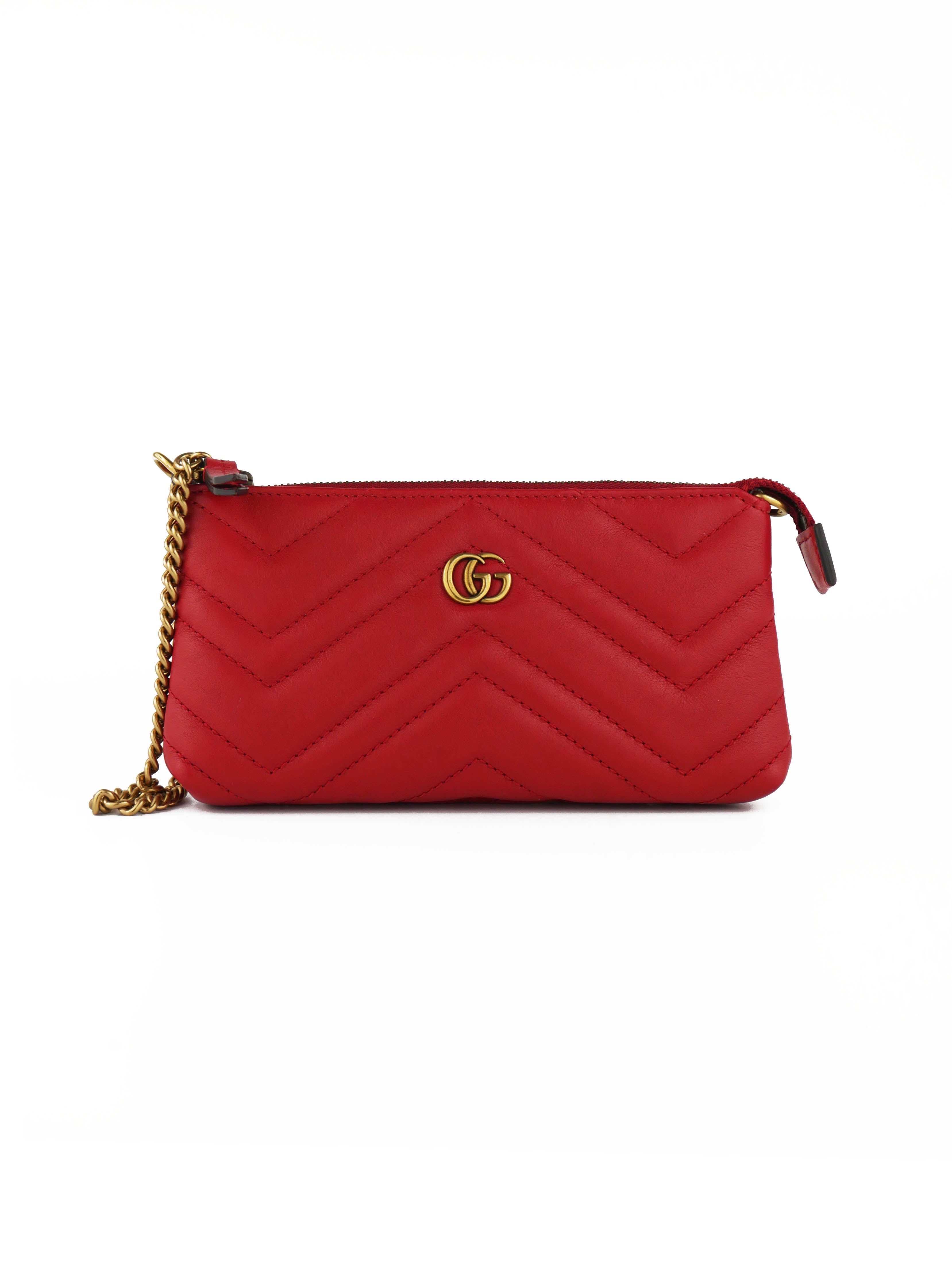 Gucci GG Supreme Red Quilted Leather Wallet with Chain - Stylish Crossbody Clutch for Women | Perfect for Parties, Travel & Everyday Use