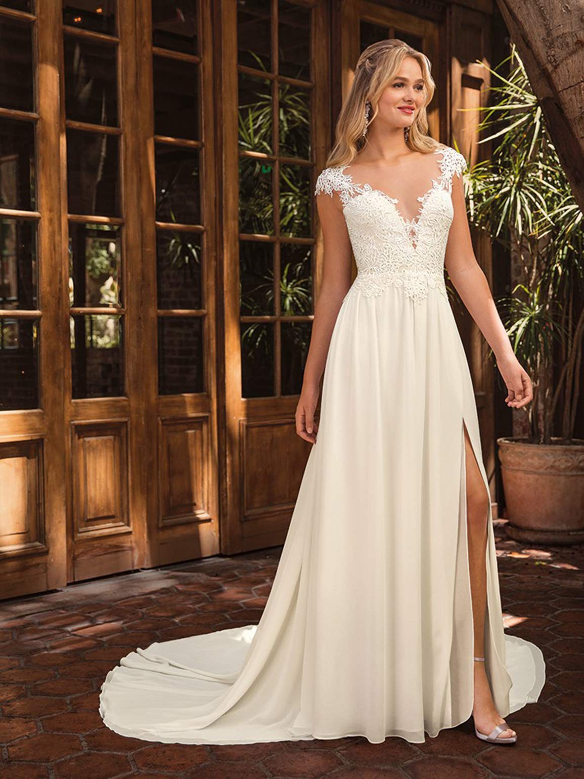 2020 Sweetheart Neckline Wedding Dress - Elegant Chiffon Lace Summer Bridal Gown with Train in White (Size 16) | Perfect for Beach Weddings, Garden Ceremonies & Romantic Vows