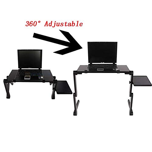 Adjustable Laptop Stand for Bed & Office - Foldable Lap Desk with Cooling Fan & Large Mouse Pad - Portable Laptop Riser for Working, Studying, Gaming in Bed, Couch or Office (Black)