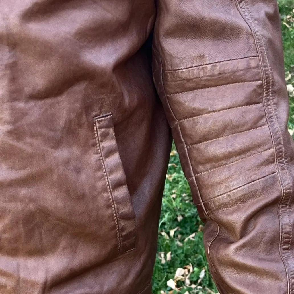 Men's Genuine Lamb Leather Jacket with 4 Pockets - Classic Vintage Style for Casual Wear & Outdoor Activities