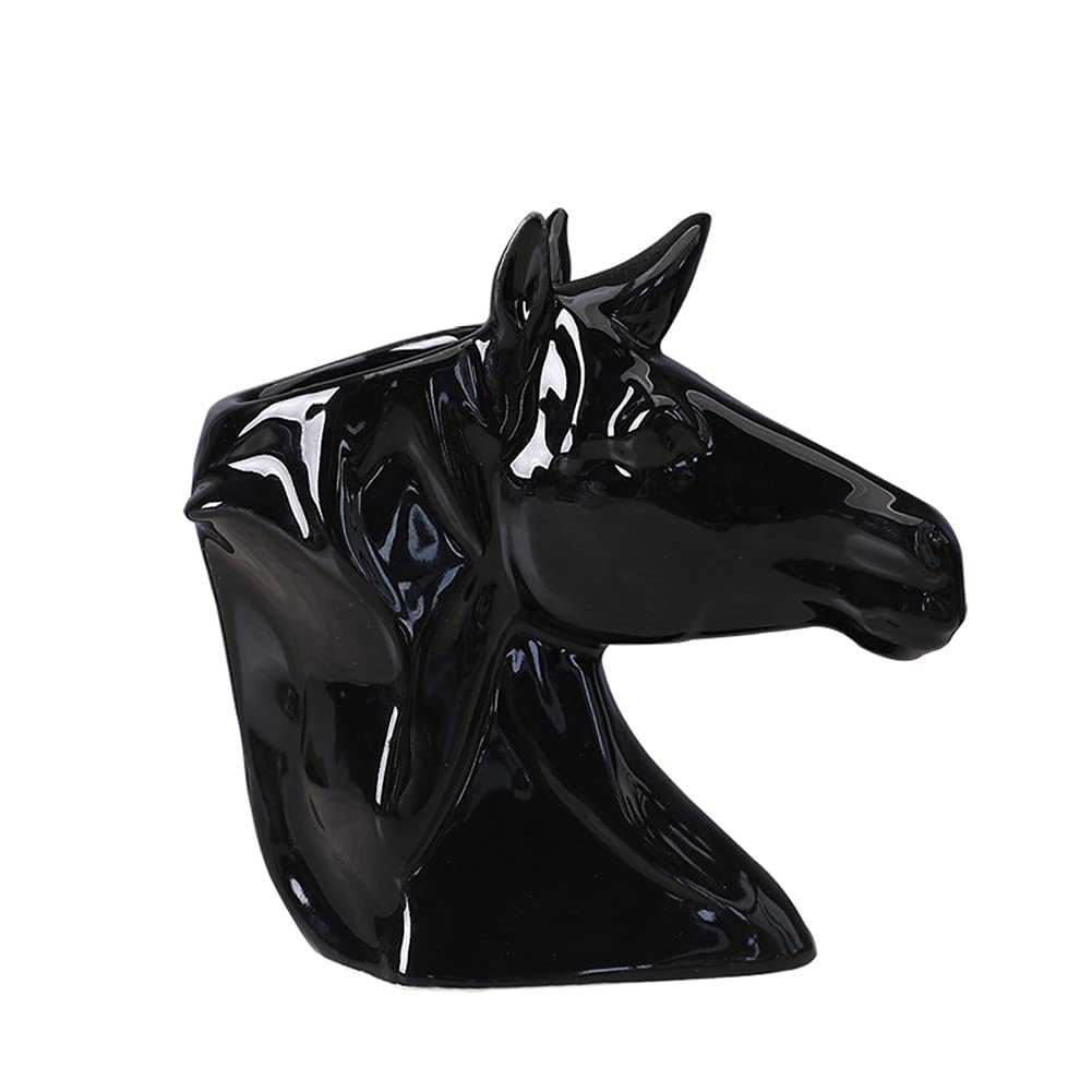 Modern Ceramic Horse Planter - Black Succulent & Flower Pot for Home Decor, Office Desk, Garden - Unique Water Planting Vase for Plants & Small Flowers