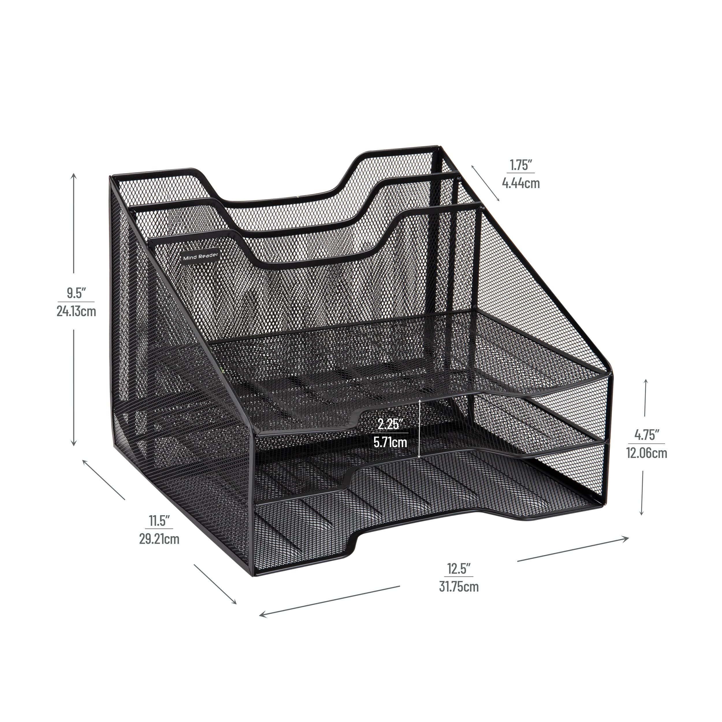 Mind Reader Metal Mesh Desktop Organizer - Vertical File Holder & Paper Trays for Office (12.5