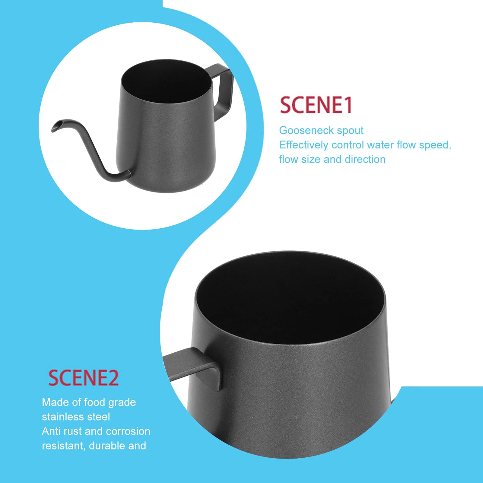Premium 250ml Stainless Steel Gooseneck Kettle - Precision Pour Over Coffee & Tea Kettle with Hanging Ear, Black - Perfect for Home Brewing, Specialty Coffee Shops & Tea Enthusiasts