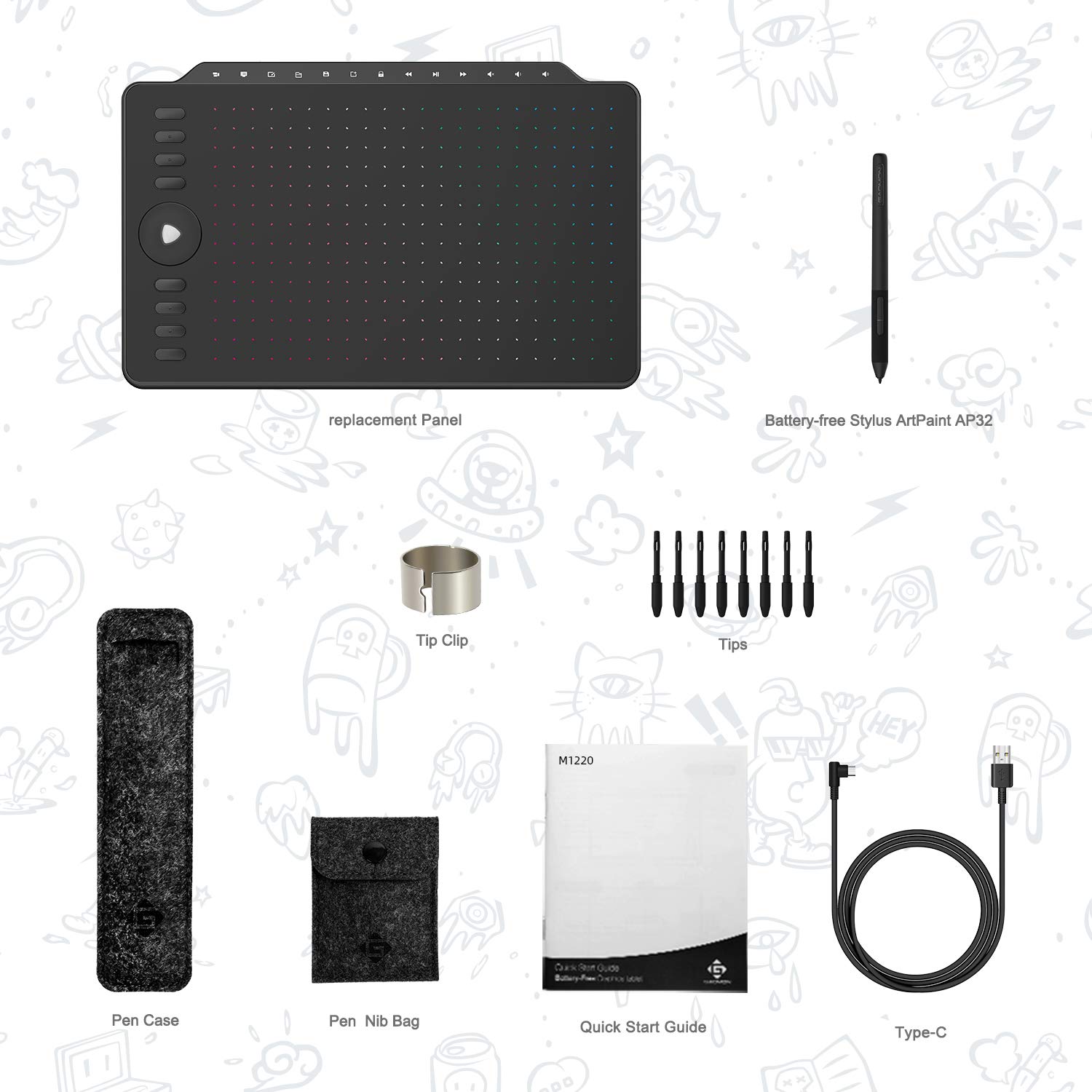 GAOMON M1220 12 Inch Professional Drawing Graphics Tablet with 13 Multimedia Keys & 8 Programmable Shortcuts - Compatible with Android, Windows, Mac OS - Perfect for Digital Art, Animation, Photo Editing & Online Teaching