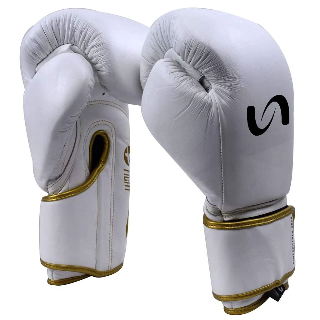 Ultimate Pro Fight Gloves 16oz - Premium Genuine Leather Boxing Gloves for Training & Sparring - White & Gold MMA Gloves for Men & Women - Perfect for Boxing, Muay Thai, Kickboxing & Martial Arts Training