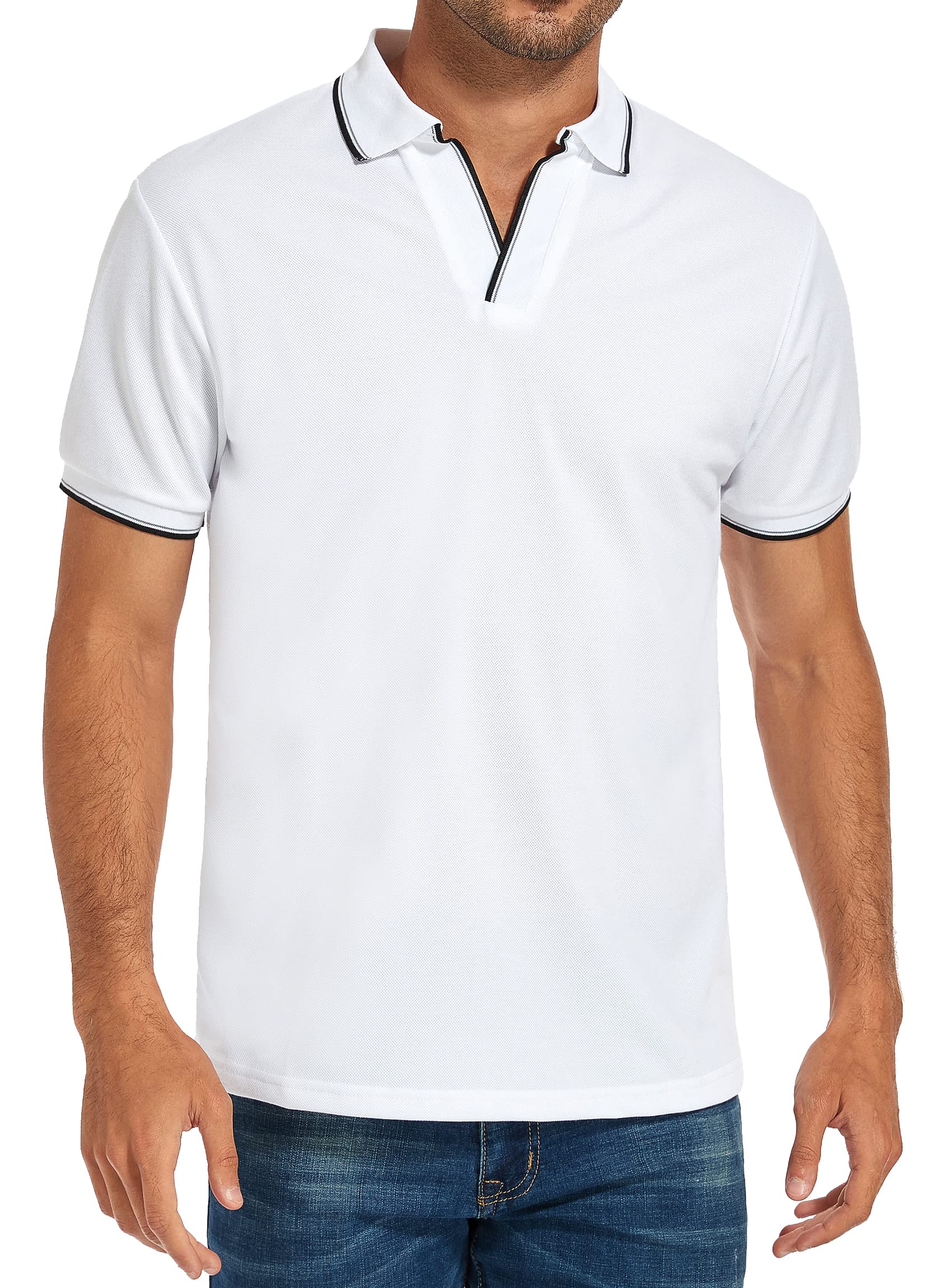 HAUSEIN Men's Short Sleeve Polo Shirts - Breathable V-Neck Casual & Golf Shirt for Summer | Perfect for Outdoor Sports, Work & Daily Wear