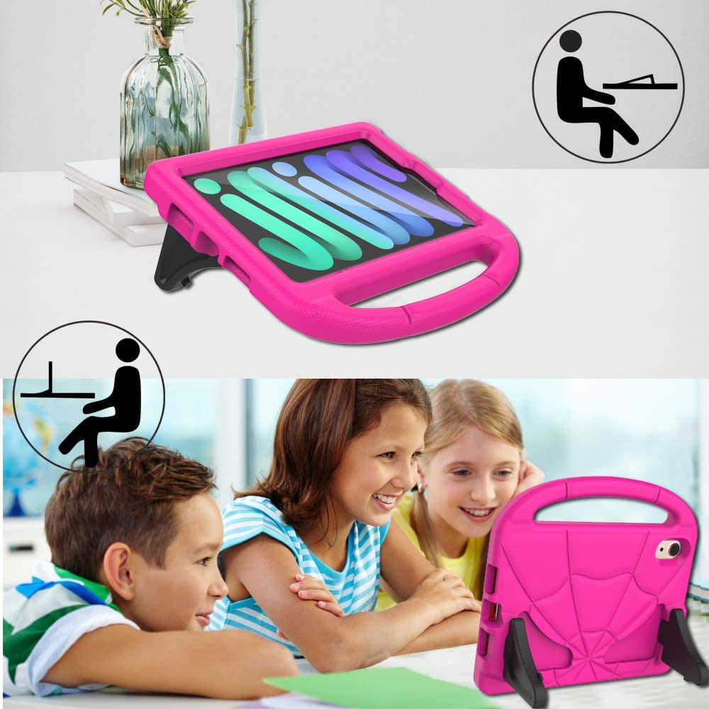 Lainergie iPad Mini 6 Case for Kids (2021 8.3 Inch 6th Generation) - Lightweight Shockproof Protective Cover with Built-in Screen Protector & Handle Stand - Perfect for School, Travel, and Play - Pink