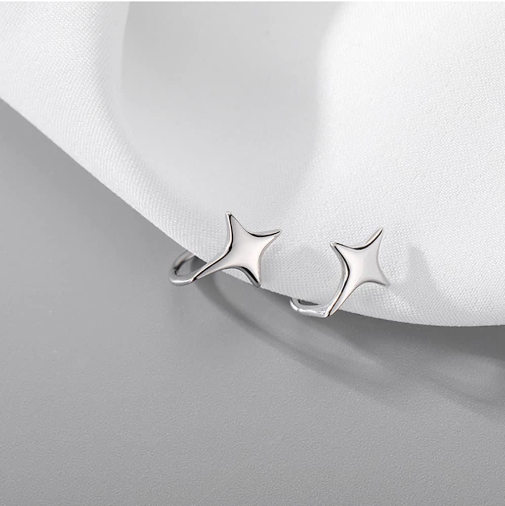 Reffeer Solid 925 Sterling Silver Star Cuff Earrings - Cartilage Wraps for Women & Teens - Helix Earrings with No Piercing - Perfect for Parties, Gifts & Everyday Wear