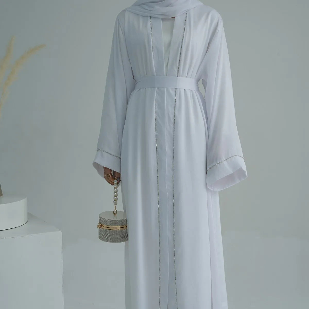 Elegant Muslim Women's Satin Cardigan Open Abaya Dress - Modest Islamic Prayer Dress for Home & Mosque