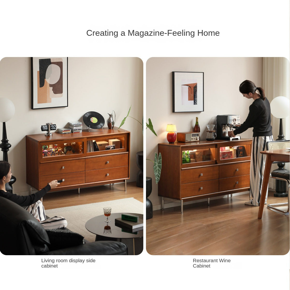 Bauhaus Style Poplar Solid Wood Cabinet with Storage Drawers - Perfect for Living Room, Bedroom & Office Organization