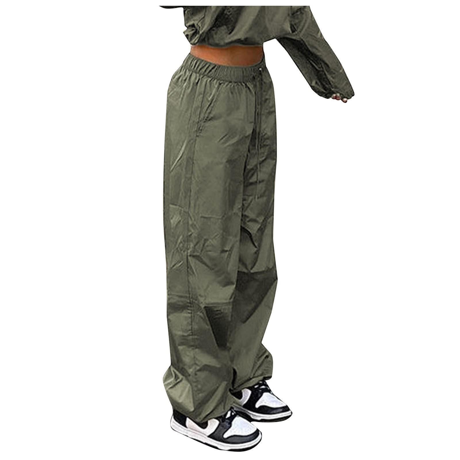 Women's Low Waist Cargo Pants - Vintage Y2K Wide Leg Lounge Pants with Drawstring | Casual Loose Jogger Pants for Streetwear, Harajuku Fashion & Everyday Comfort