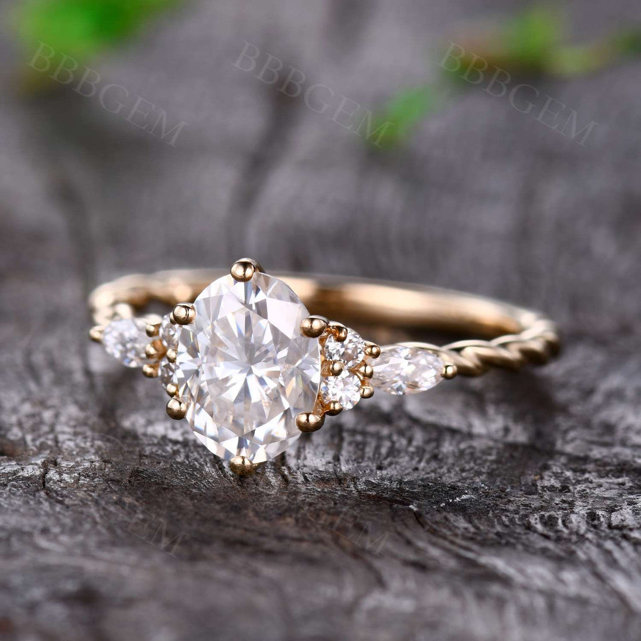 1.5CT Oval Cut Moissanite Engagement Ring with Marquise Accents - 14K/18K Twist Plain Gold Band Wedding Ring for Women, Perfect for Proposals, Anniversaries & Bridal Jewelry