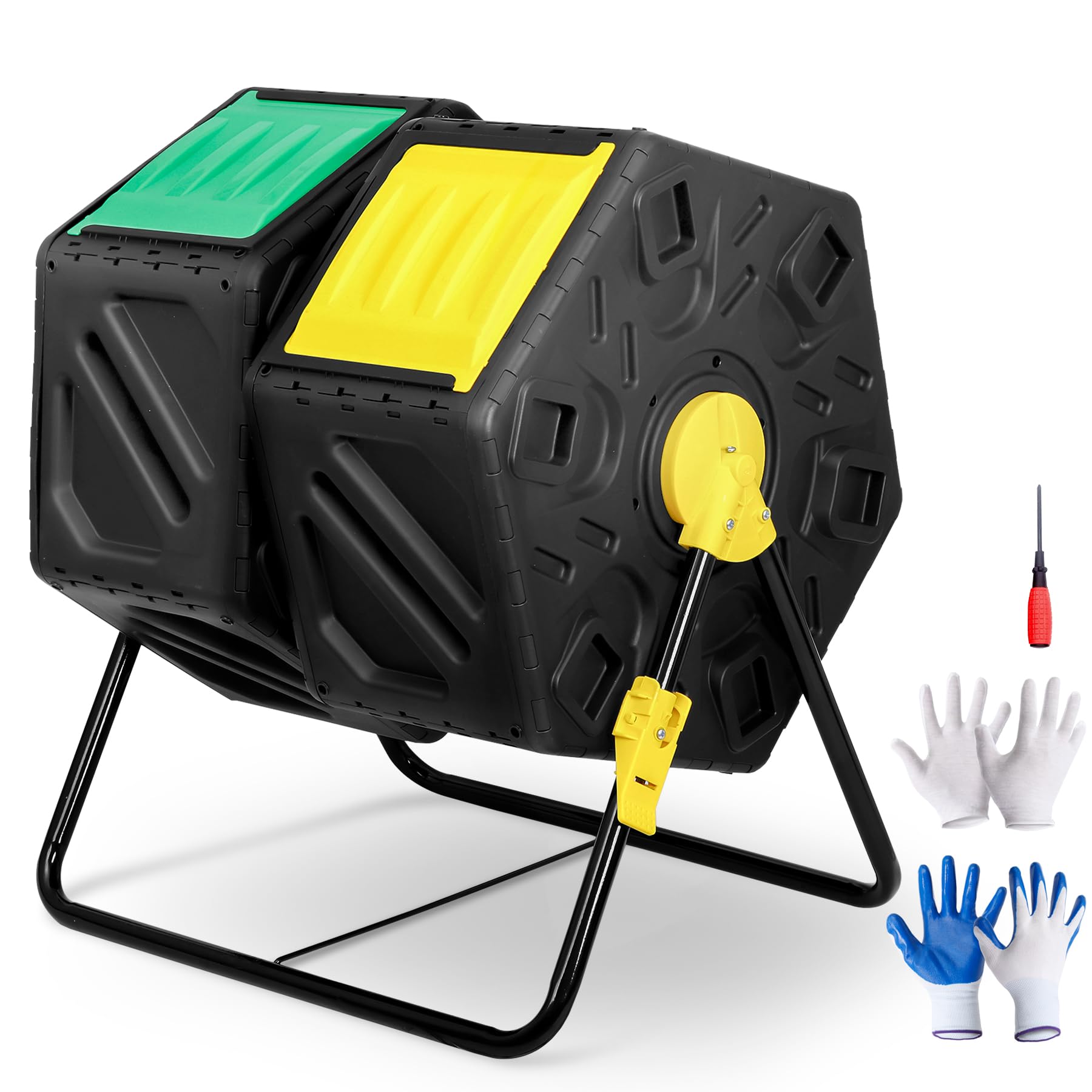 HomGarden 37 Gallon Dual Chamber Compost Tumbler - High Capacity Outdoor Composter with 2 Sliding Doors for Efficient Garden Waste Recycling | Perfect for Backyard, Organic Gardening & Sustainable Living