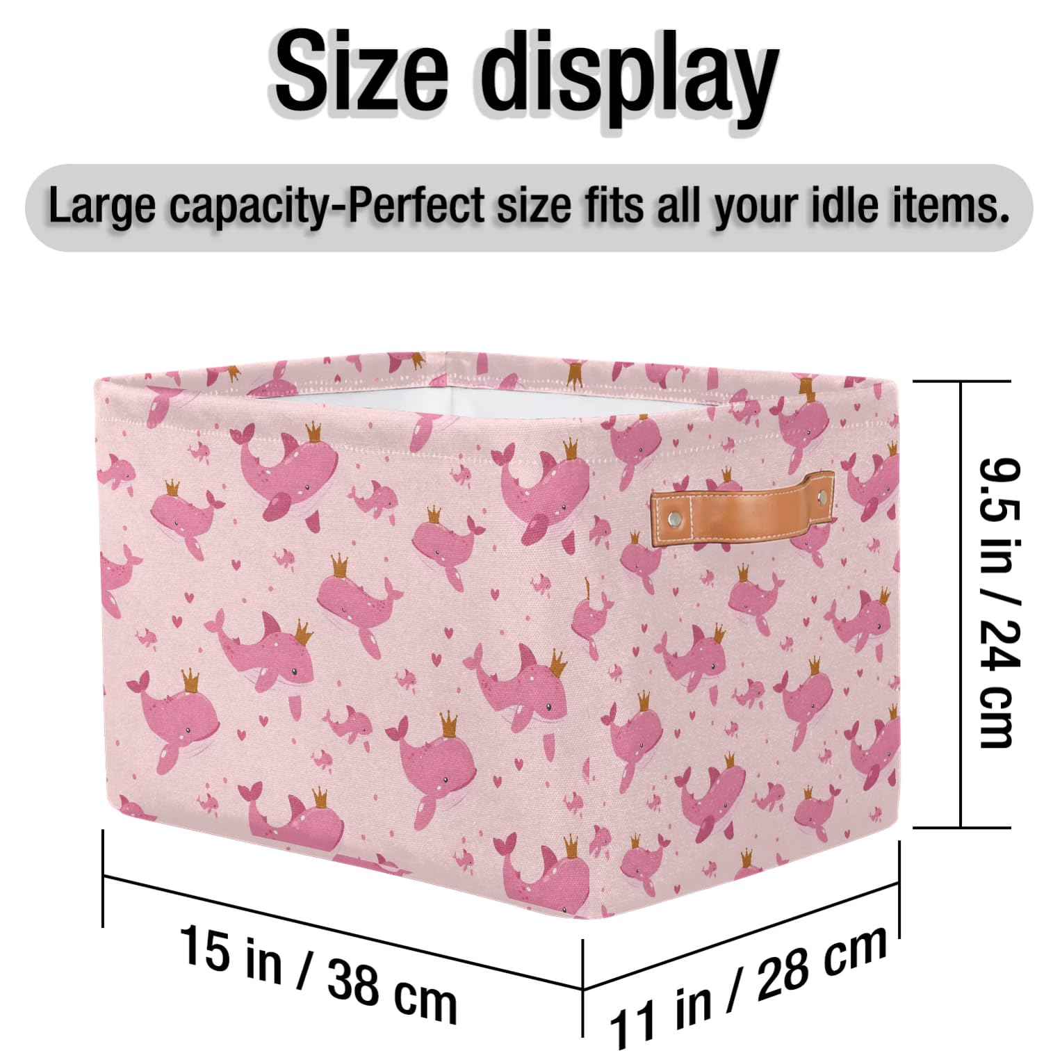 **Pink Cartoon Whale Large Fabric Storage Bins with Handles - 2 Pack Collapsible Organizer Baskets for Shelves, Closet, Toys & Clothes - Perfect for Home, Nursery, and Kids' Room Organization**