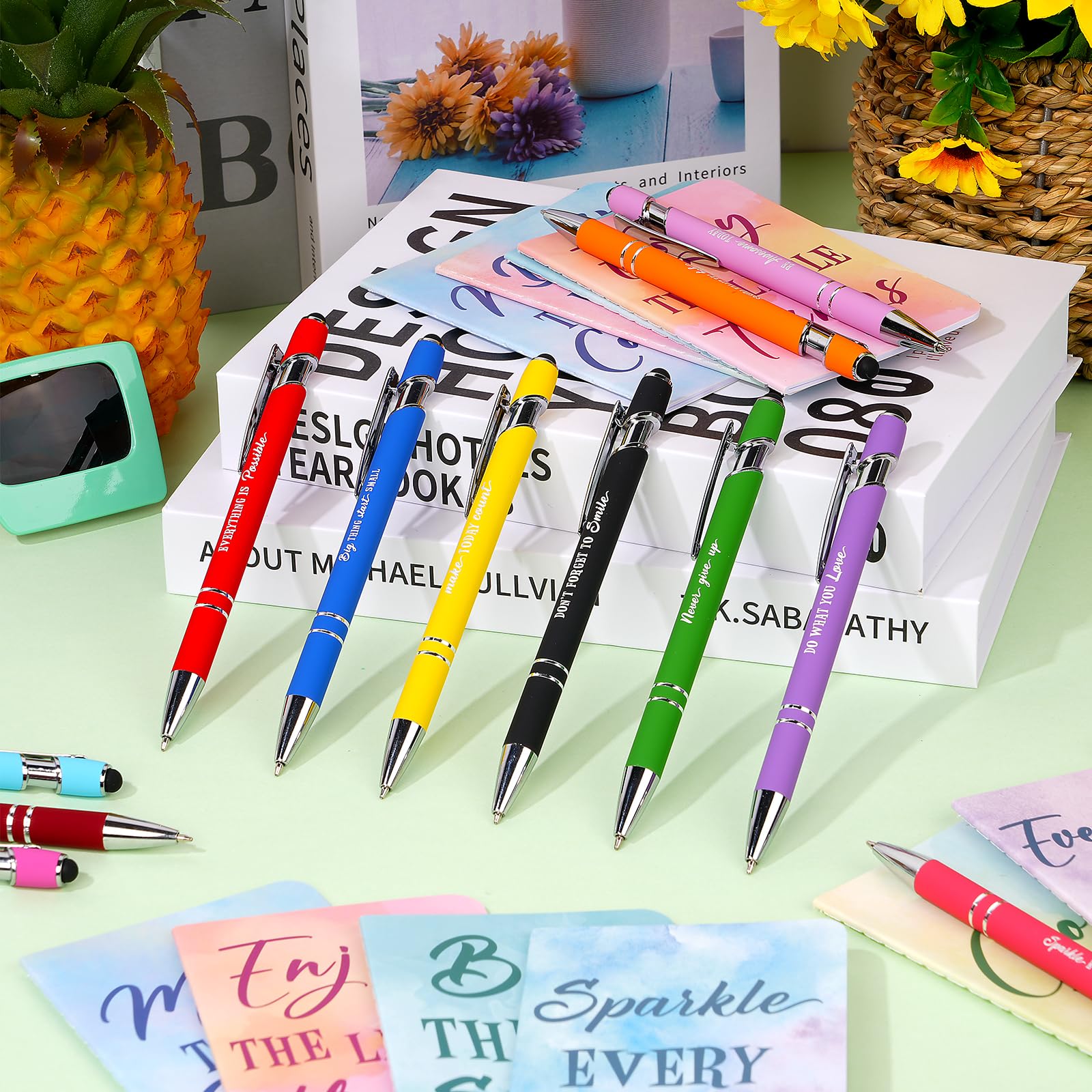 48-Piece Motivational Watercolor Pens & Inspirational Notepads Set - Colorful Ballpoint Pens with Mini Journals for Kids, Students, Teachers - Perfect for School, Office, Gifts & Classroom Prizes - Boost Creativity & Productivity in Daily Writing, Note-Taking & Journaling