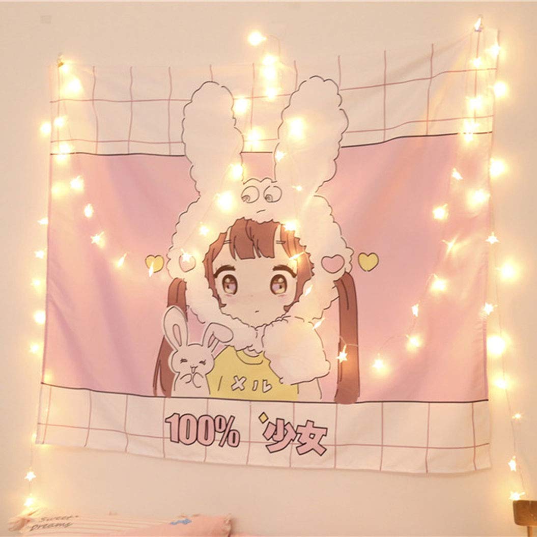 Anime Cartoon Lovely Girl Tapestry - 3D Printed Pink Wall Hanging Decor (51x60 inches) for Bedroom, Living Room & Dorm Room Aesthetic