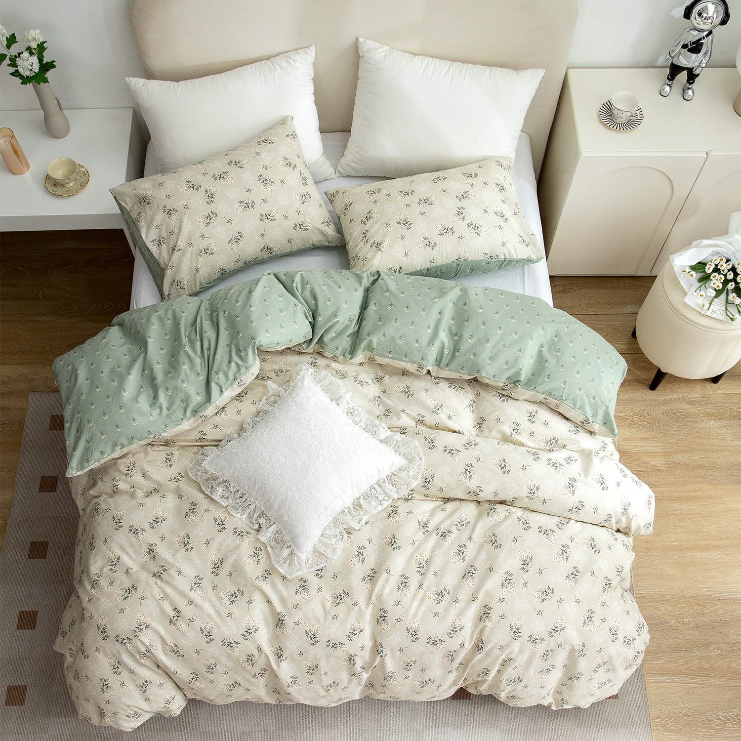 Floral Duvet Cover Queen Size - 100% Cotton 3-Piece Bedding Set for Girls, Reversible Chic Garden Print with Zipper Closure | Perfect for Teen Bedrooms, Guest Rooms & Boho Chic Home Decor