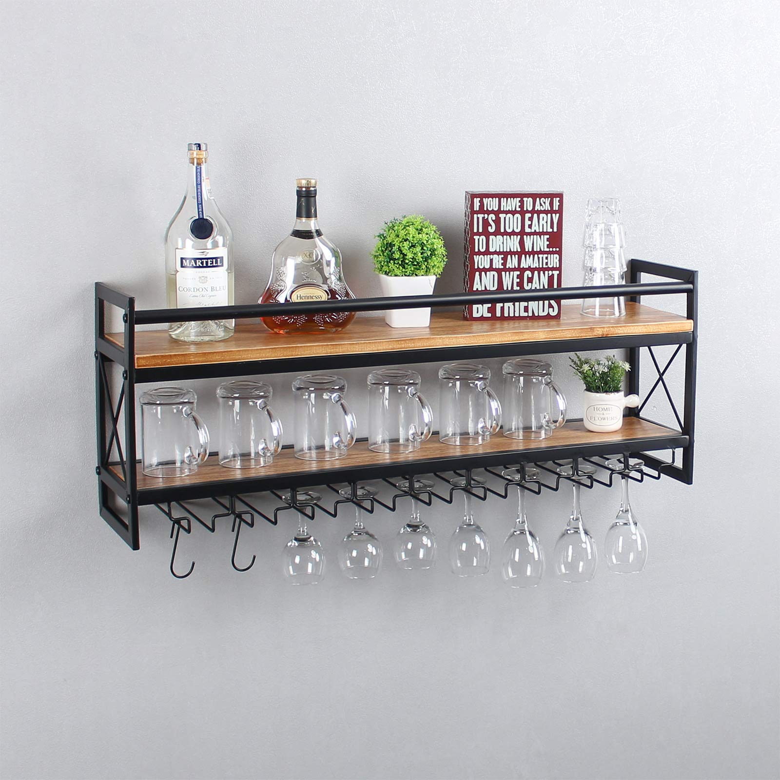 Industrial 2-Tier Wood Wine Rack Wall Mounted - 36