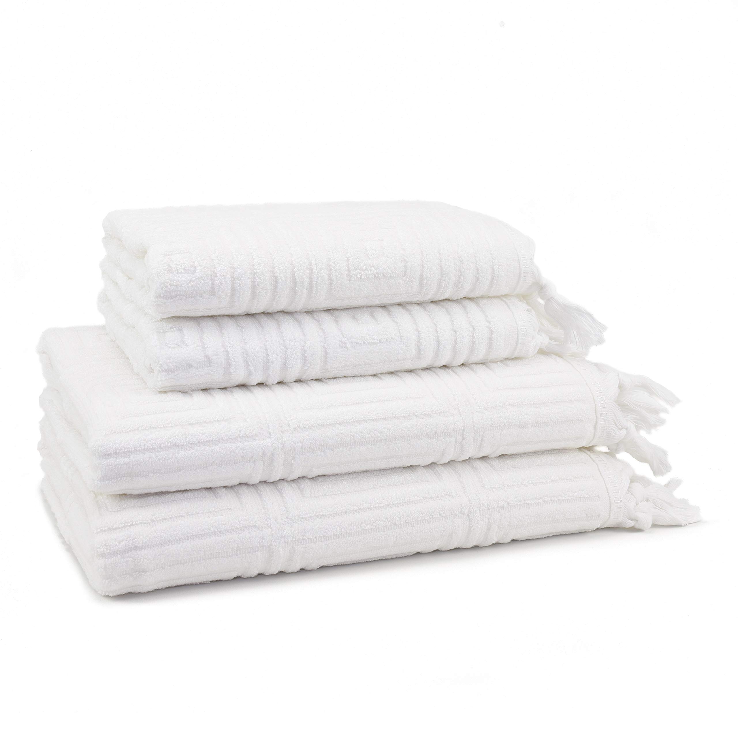 East'N Blue Troya Premium Bamboo Rayon Towel Set - 2 Bath Towels & 2 Hand Towels (White) | Soft, Absorbent & Eco-Friendly for Spa, Bathroom & Luxury Home Use