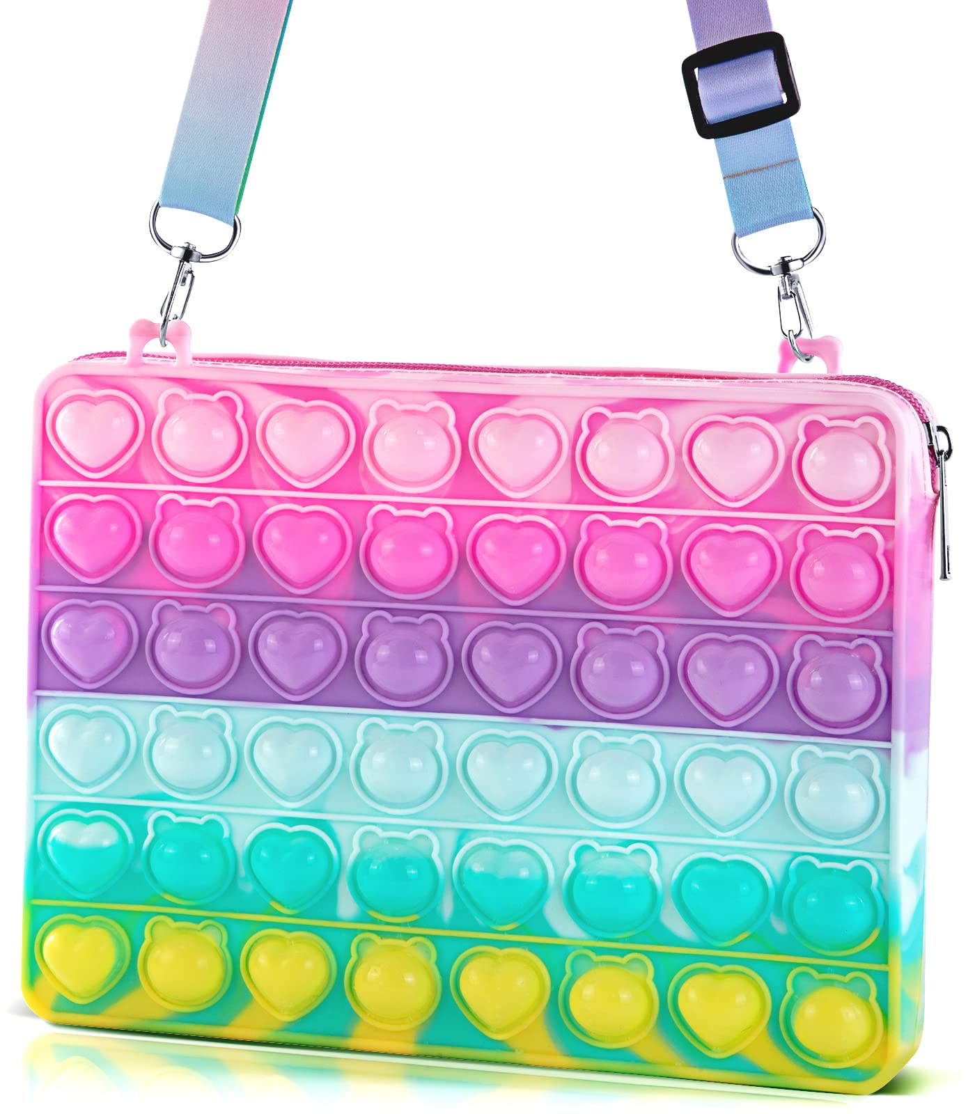 Rainbow Silicone Bubble Pop Fidget Toy - Stress Relief Sensory Toy for ADHD & Anxiety | Waterproof Crossbody Purse with Adjustable Strap for Women & Girls | Perfect for School, Travel and Daily Use