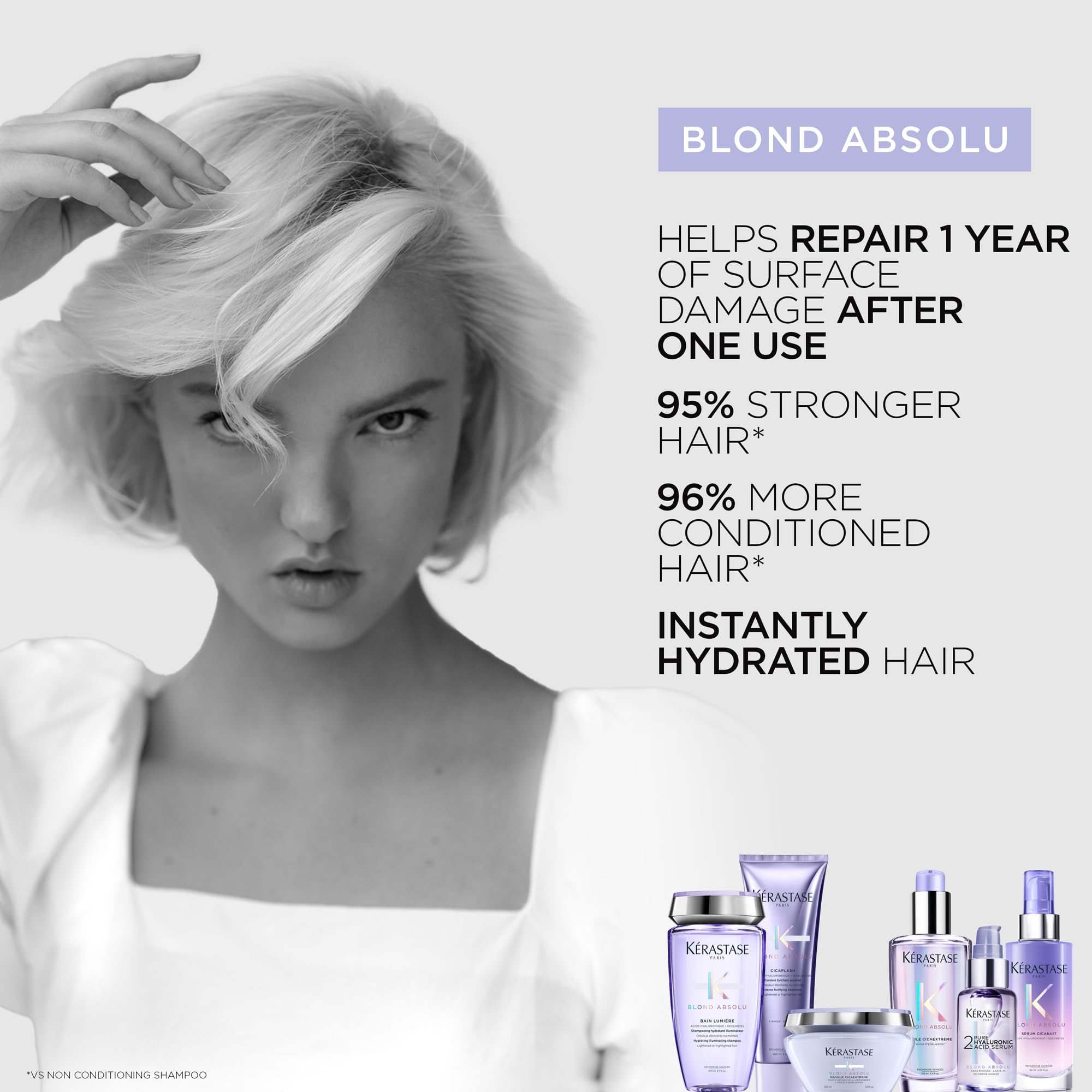 KÉRASTASE Blond Absolute Hyaluronic Acid Hair Serum - Repair Damaged Hair, Soothe Scalp & Hydrate Instantly - 2% Hyaluronic Acid for Bleached & Highlighted Blonde Hair - 1.7 fl oz - Perfect for Salon Treatments & Daily Hair Care Routine