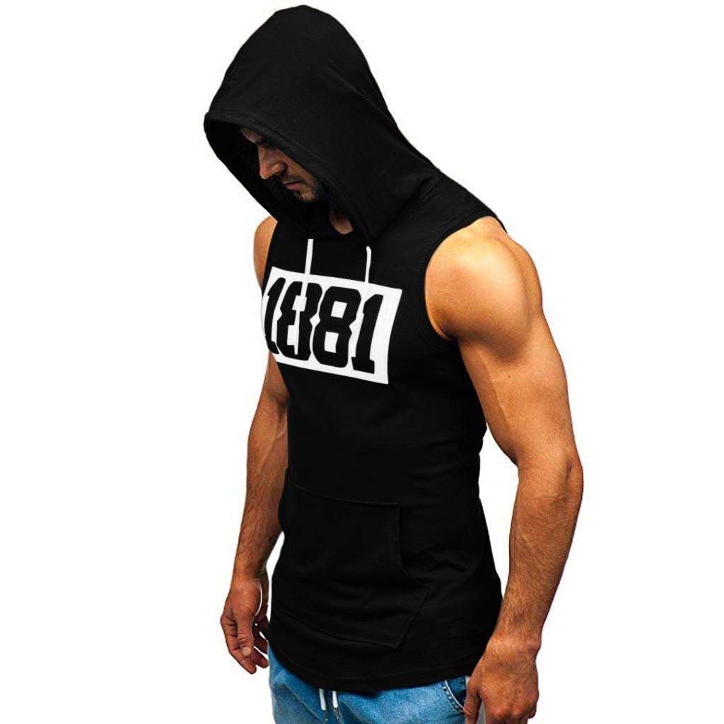 WUAI 2022 Men's Workout Hooded Tank Top - Sleeveless Bodybuilding Shirt for Gym & Fitness | Muscle Cut Off T-Shirt & Hoodie for Weightlifting, Running & Outdoor Training