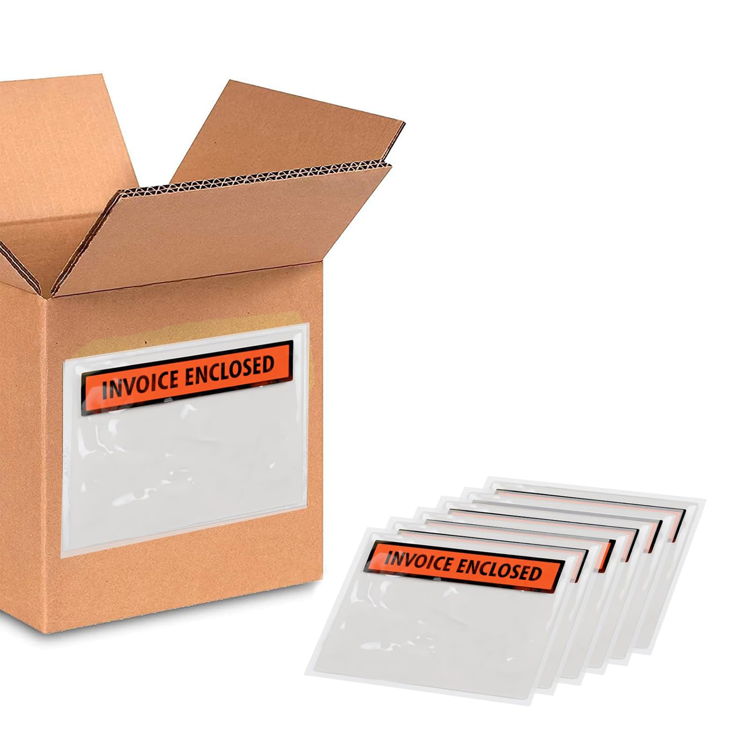 5.5 x 10 Inch Packing List Envelopes with 'Invoice Enclosed' Message - 1000 per Case, Orange Panel Face (2000 Pack) - Ideal for Shipping Documents, Invoices, and Business Mailings