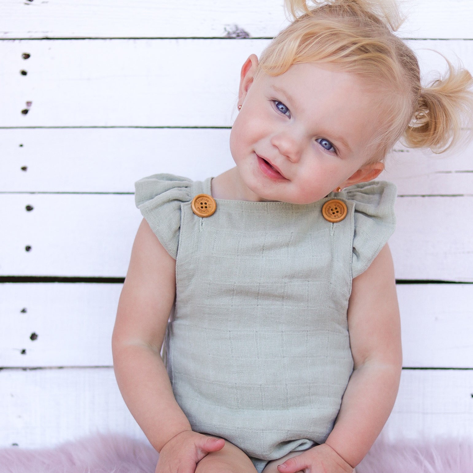 Organic Cotton Muslin Button Romper for Baby - Soft & Breathable Sage Green Outfit - Perfect for Newborn, Infant & Toddler Photos, Playtime & Nursery Comfort