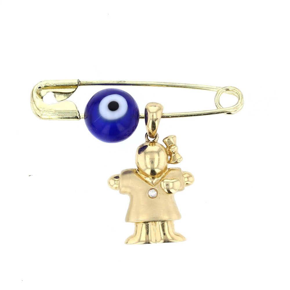 14K Gold & Diamond Evil Eye Baby Safety Pins - Elegant & Protective Charms for Newborns, Baby Showers, Christenings & Gifts
