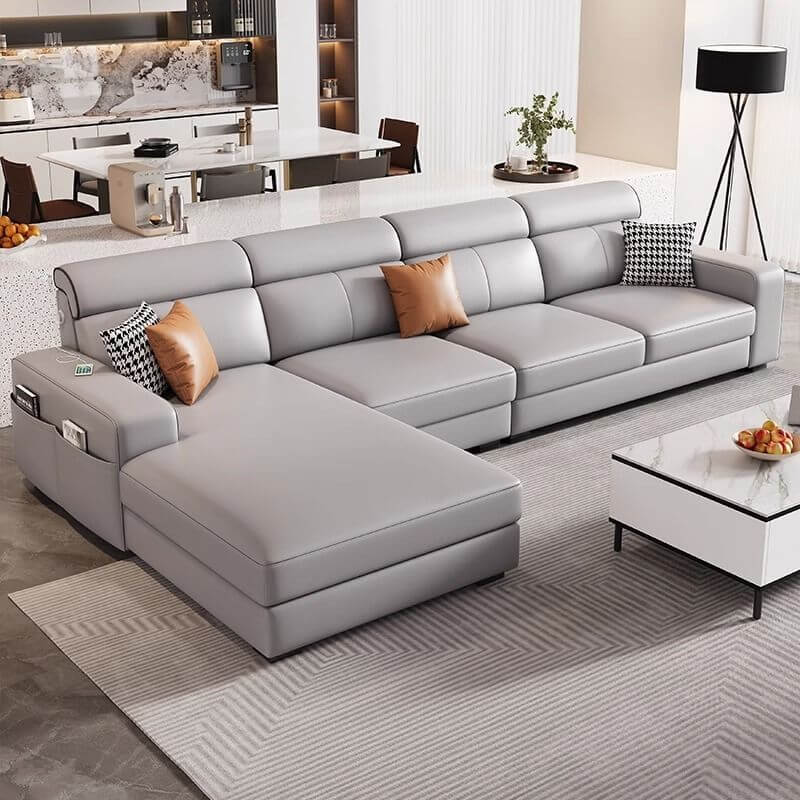 L-Shaped & Straight Sectional Sofa with USB Charging Ports - Left or Right Facing Chaise Lounge for Living Room, Home Theater & Office Spaces
