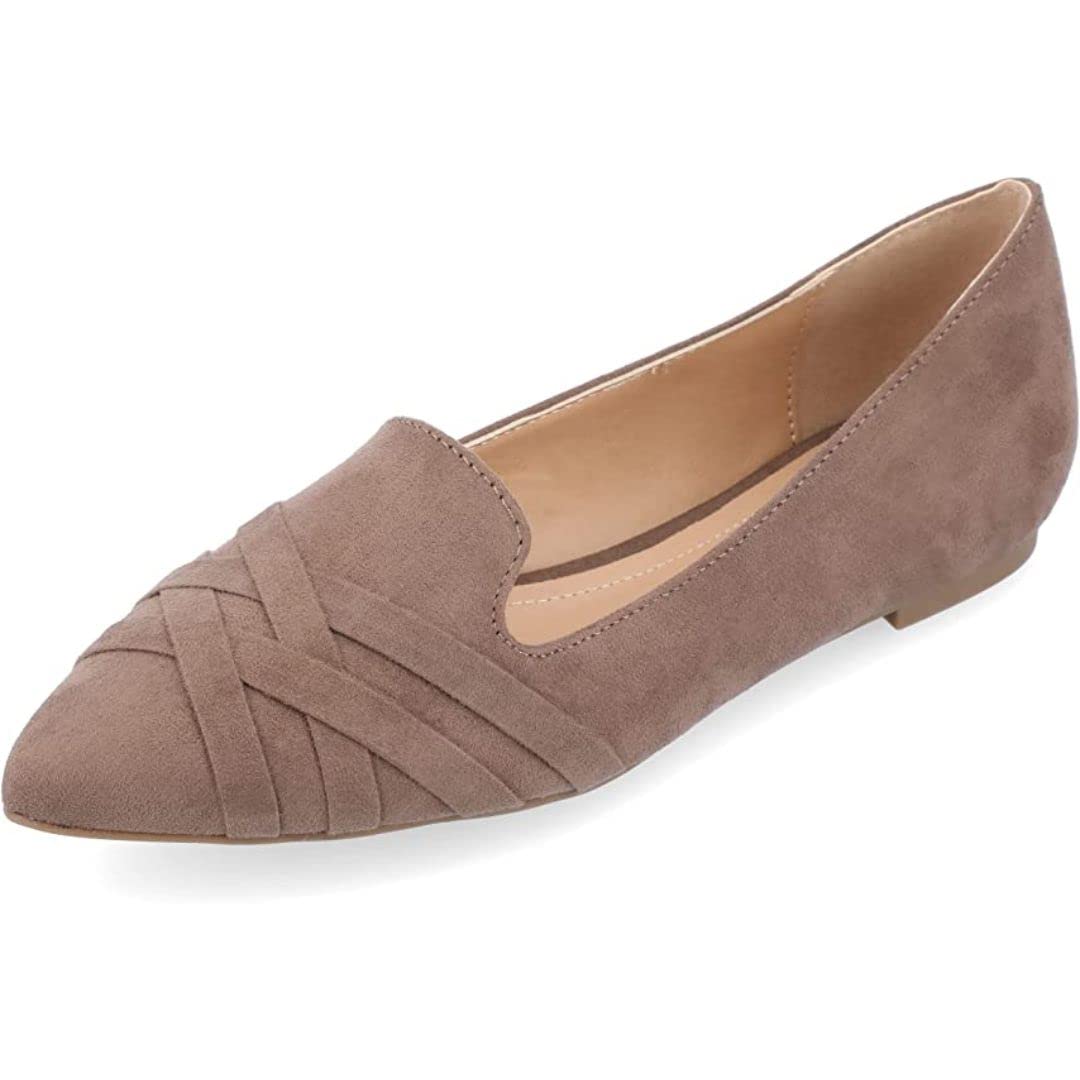 Journee Collection Women's Mindee Slip On Pointed Toe Loafers - Comfortable Dress Flats for Work & Office - Taupe Color - Size 10 - Perfect for Business Casual & Professional Outfits