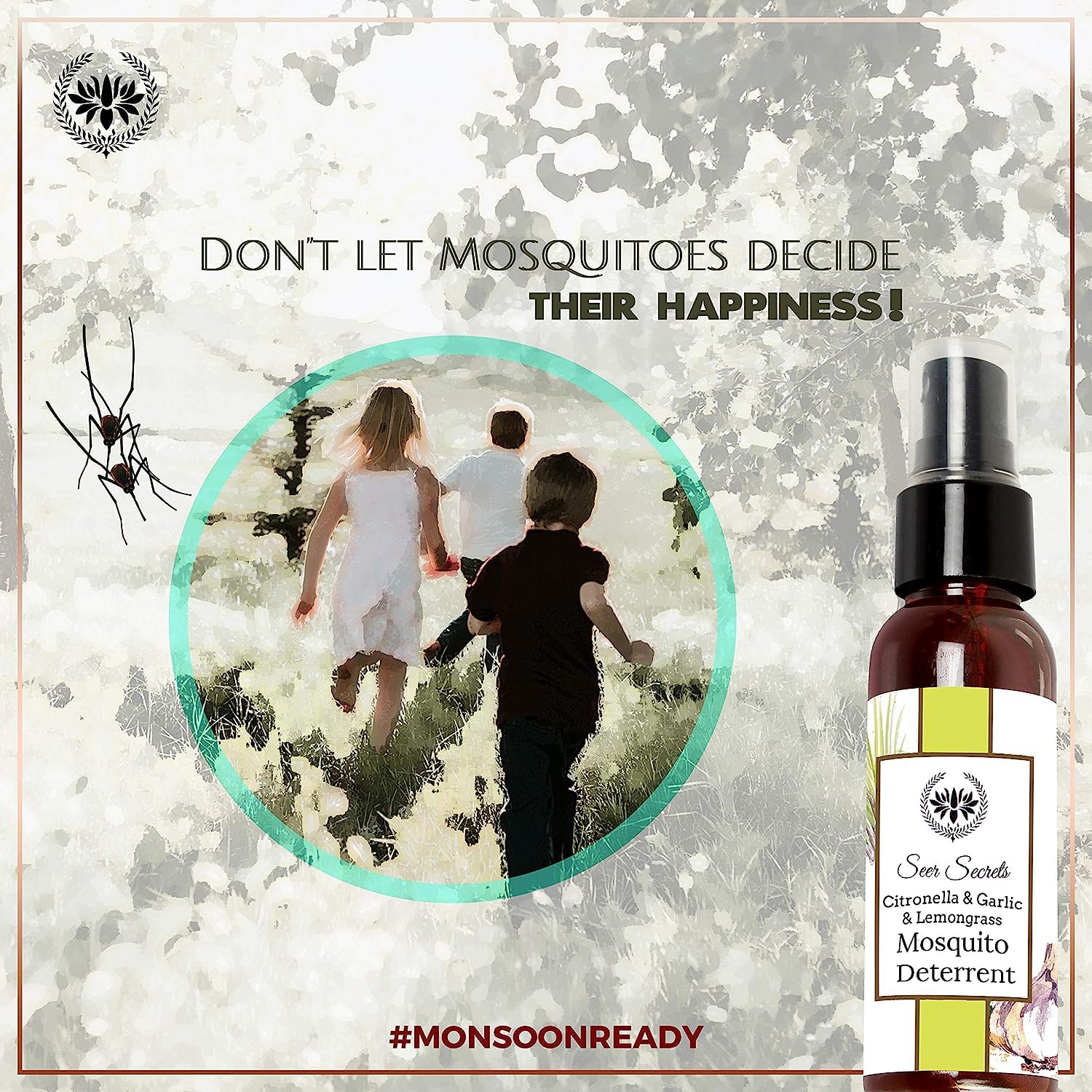 Natural Citronella, Garlic & Lemongrass Mosquito Repellent Body Spray - Essential Oil Bug Spray for Outdoor Activities, Camping & Travel | DEET-Free, Skin-Safe Insect Deterrent | 50ml Twin Pack