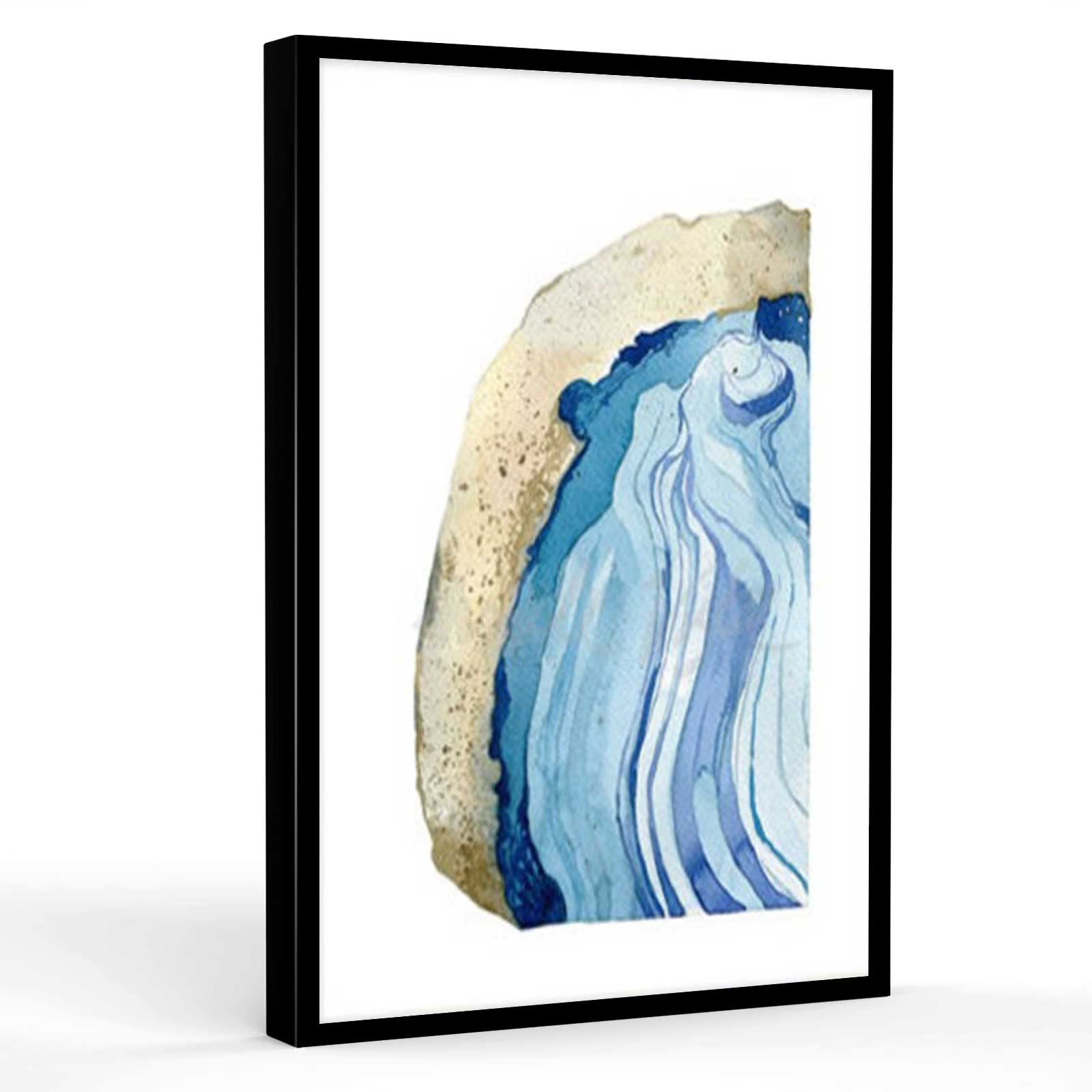 Blue Brown Agate Print Watercolor Gemstone Painting - Modern Abstract Framed Canvas Wall Art for Kitchen & Boys Room Decor - 16''X24'' - Perfect for Home, Office & Gifts
