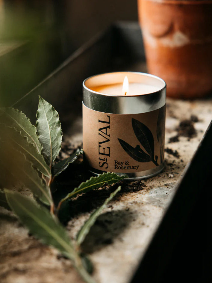 St. Eval Bay & Rosemary Scented Candle in Tin - Aromatherapy for Relaxation & Home Decor | Perfect for Living Room, Bedroom & Spa